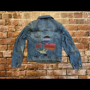 EUC Big Girls Gap Disney Denim Jacket SZ L W/ Mickey Mouse Embroidered